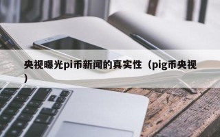 央视曝光pi币新闻的真实性（pig币央视）